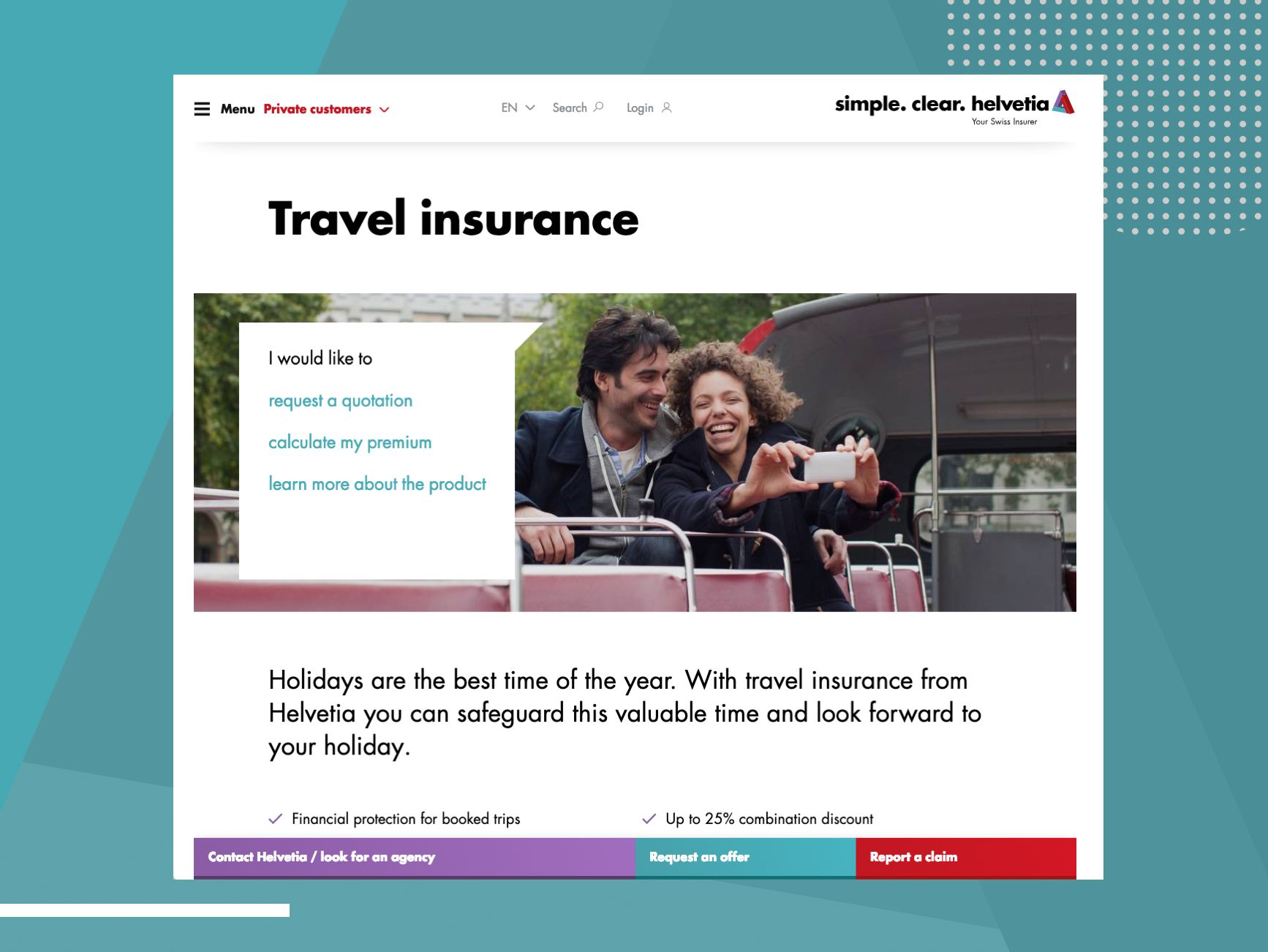 Helvetia website travel insurance page