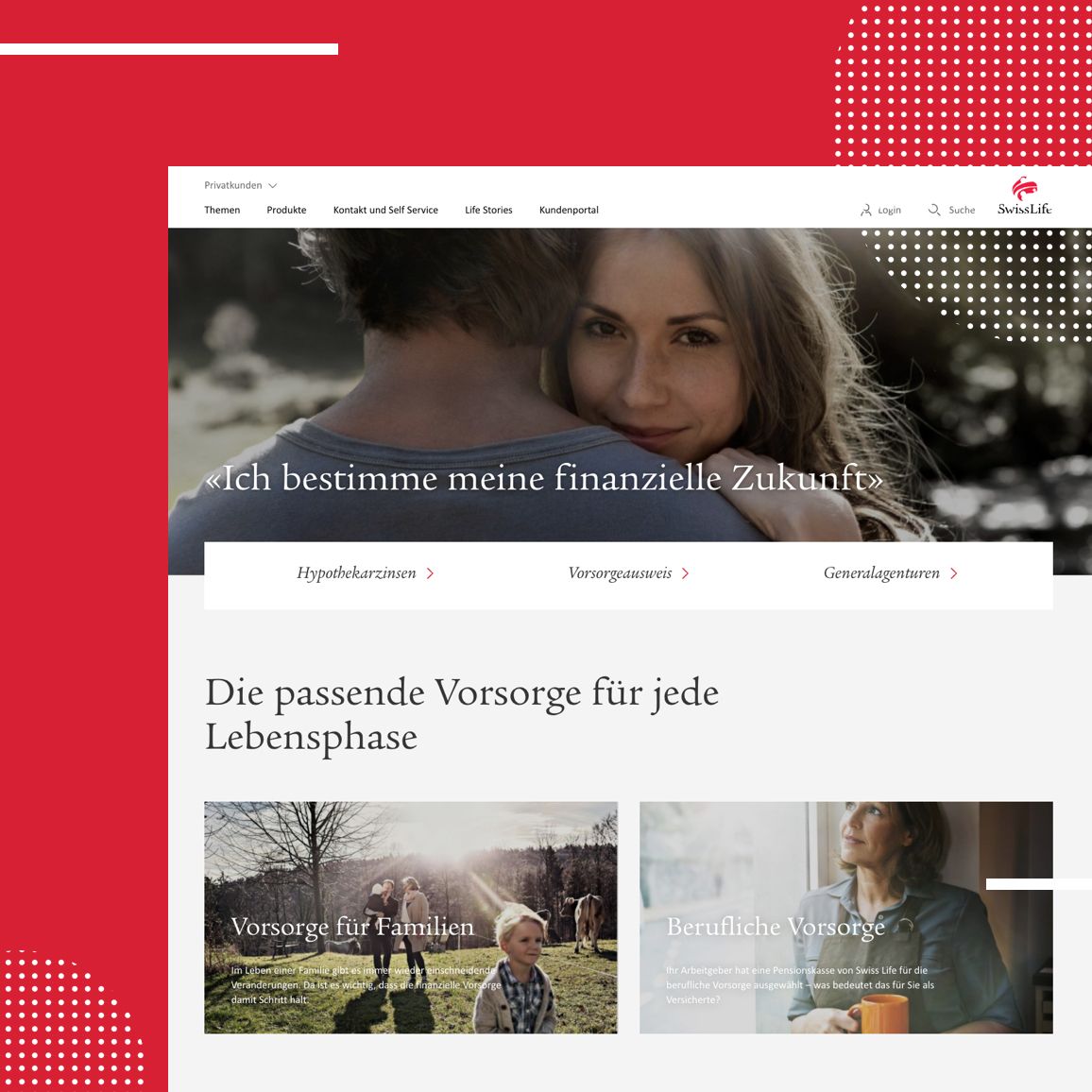 Einblick in die Website von Swiss Life