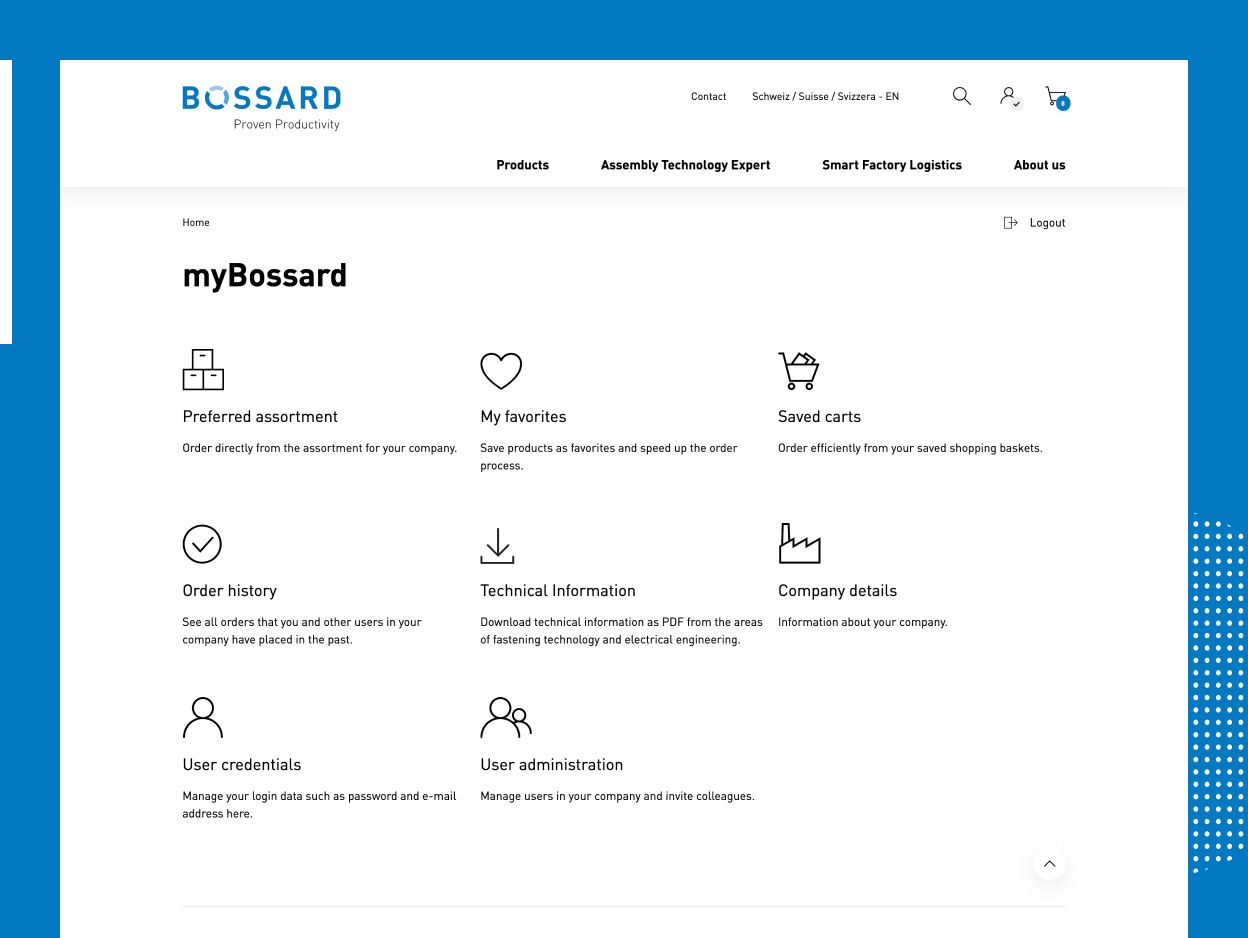 Persönliche Bereich myBossard auf Bossard Website