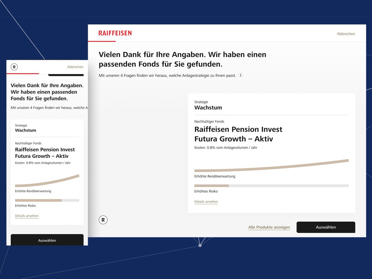 Screenshot showing pension management of Raiffeisen Switzerland