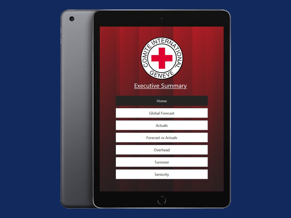 IPad showing executive summary of the new dahsboard for KPI Tracking for ICRC